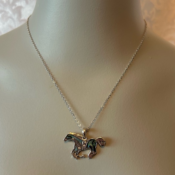 Glacier Pearle Galloping Horse Necklace, Abalone Shell And Rhinestones, 18 In. - Picture 2 of 4